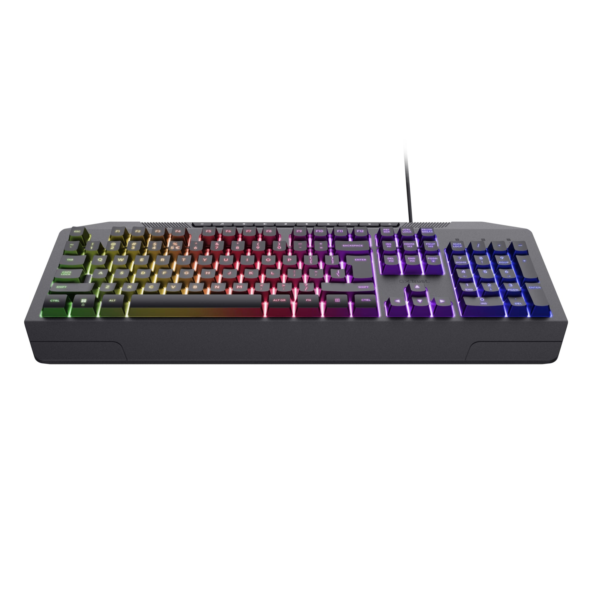 Trust GXT 836 Evocx gamingtastatur, sortering, RGB-belysning i røde, gule, grønne, blå og lilla nuancer, anti-ghosting.