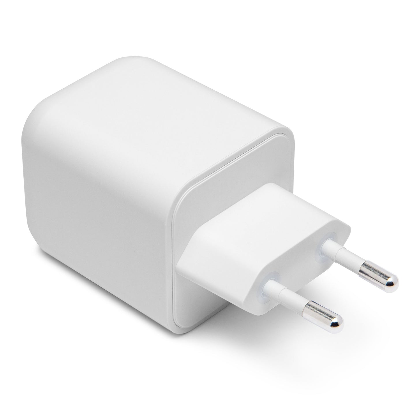 Linocell Premium GaN multilader 65W PD, hvid USB-C væglader med to runde EU-stikben.