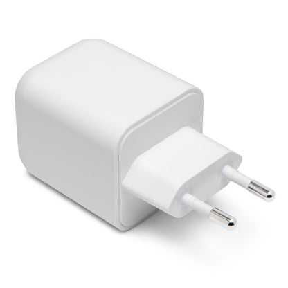 Linocell Premium GaN multilader 65W PD, hvid USB-C væglader med to runde EU-stikben.