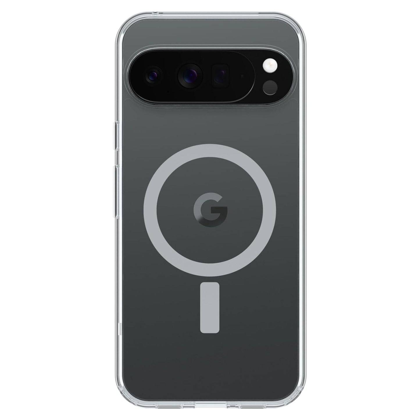Otterbox Symmetry Clear cover til Pixel 10 Pro XL, gennemsigtig med synlig kamera-bar og MagSafe-lignende G-logo symbol.