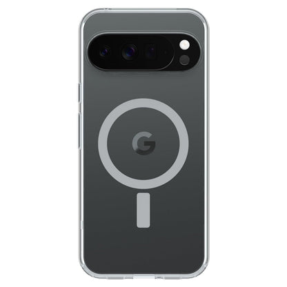 Otterbox Symmetry Clear cover til Pixel 10 Pro XL, gennemsigtig med synlig kamera-bar og MagSafe-lignende G-logo symbol.