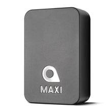 Swetrack Maxi Tracker GPS, rektangulær mørkegrå med afrundede hjørner, sølv lokationssikon over "MAXI" front.