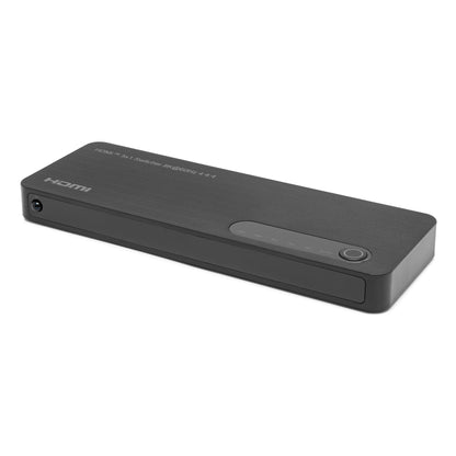 Luxorparts Automatisk HDMI-switch 8K 5-vejs, sort med tænd/sluk-knap, mærkede indgangsknapper og HDMI-logo.