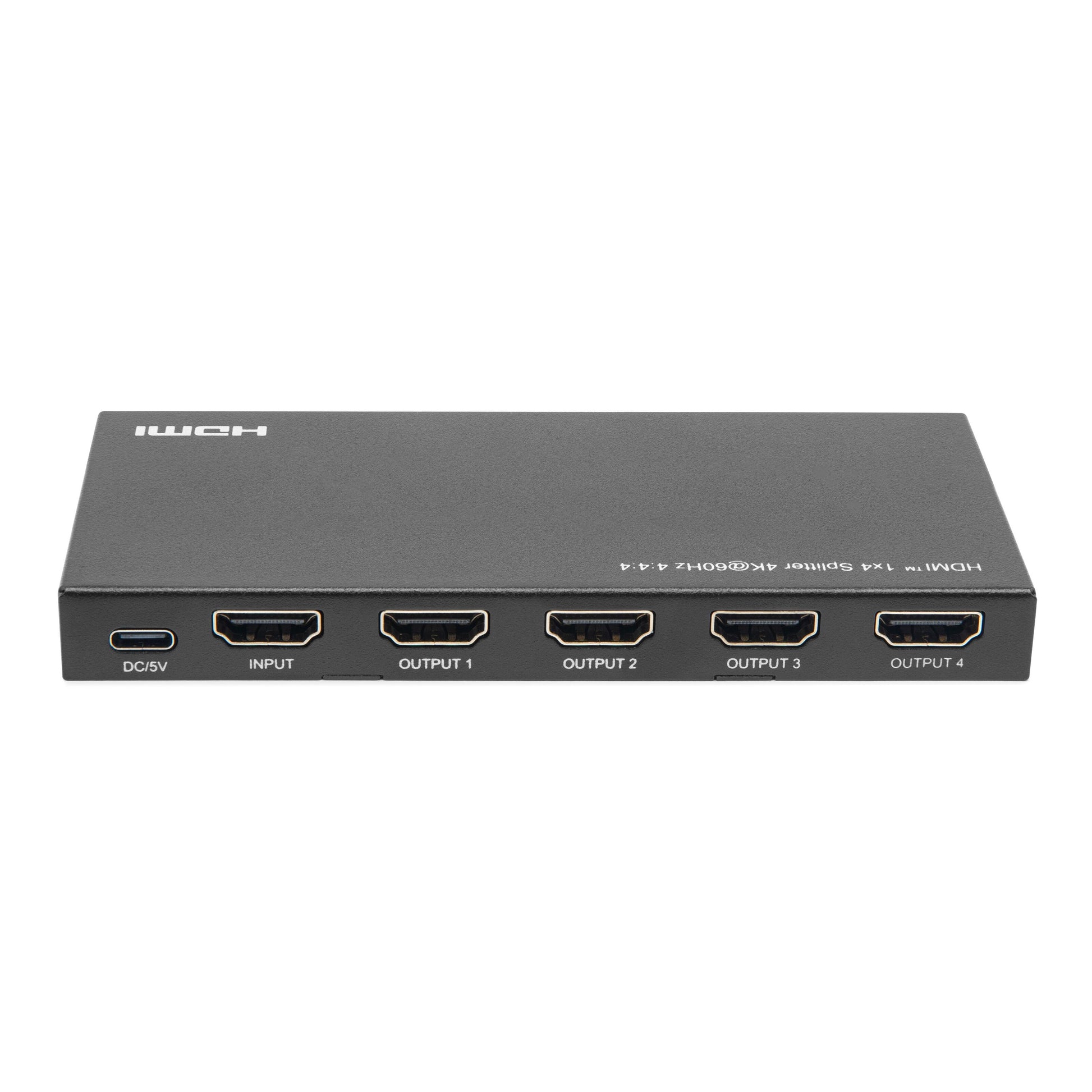 Luxorparts Aktiv HDMI-splitter 4K 1x4, mørkegrå, 1 HDMI indgang, 4 udgange, DC/5V port, understøtter 4K60Hz 4:4:4.