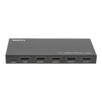Luxorparts Aktiv HDMI-splitter 4K 1x4, mørkegrå, 1 HDMI indgang, 4 udgange, DC/5V port, understøtter 4K60Hz 4:4:4.
