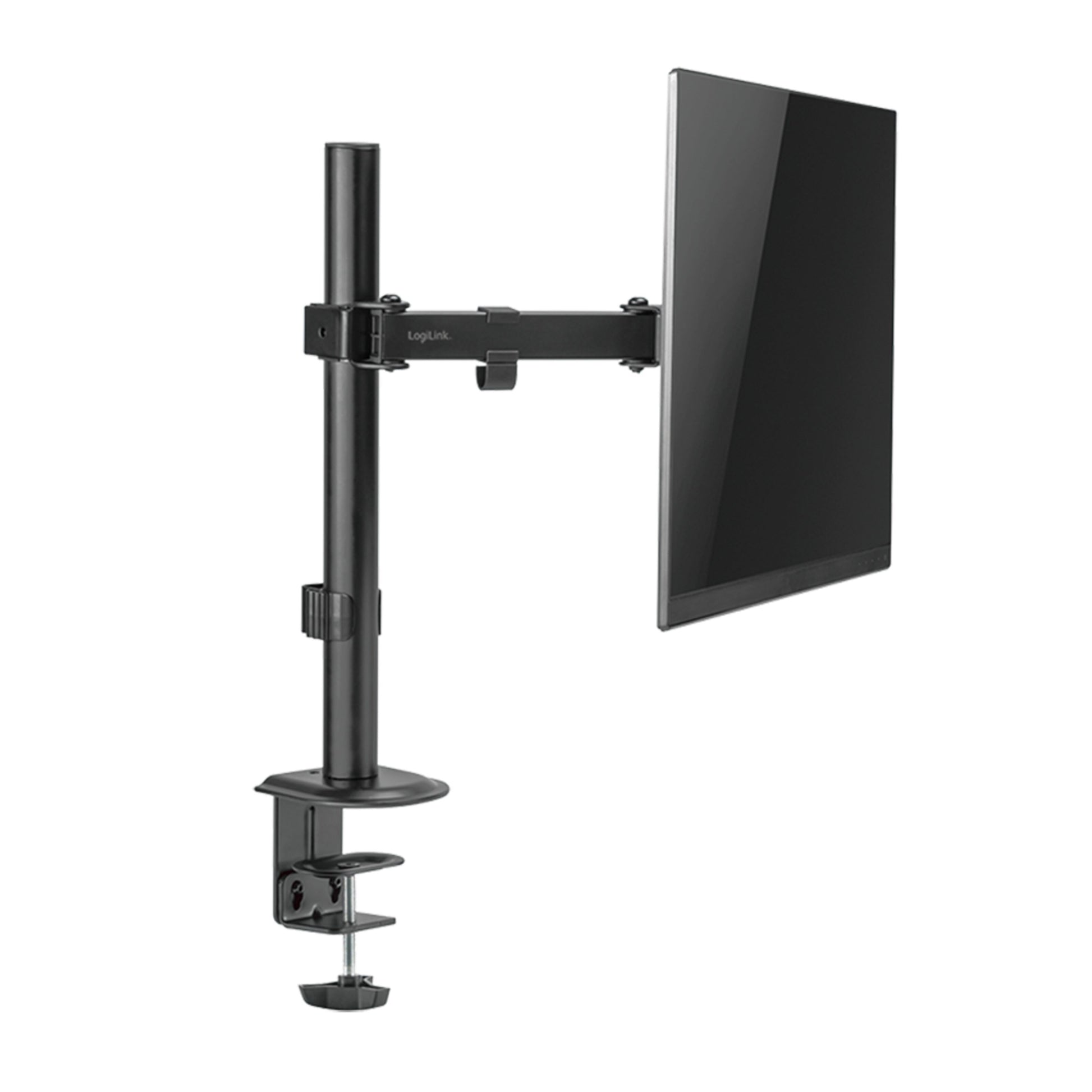 LogiLink sort bordbeslag til 17-32" computerskærm, ergonomisk skærmholder til skrivebordskant med kabelhåndtering.