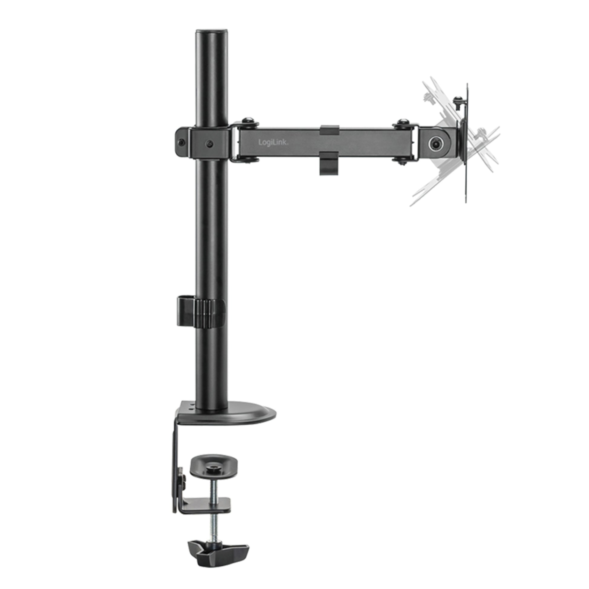 LogiLink bordbeslag til 17-32" computerskærm, sort, justerbar arm, højde/vippe/rotation, integreret kabelhåndtering.