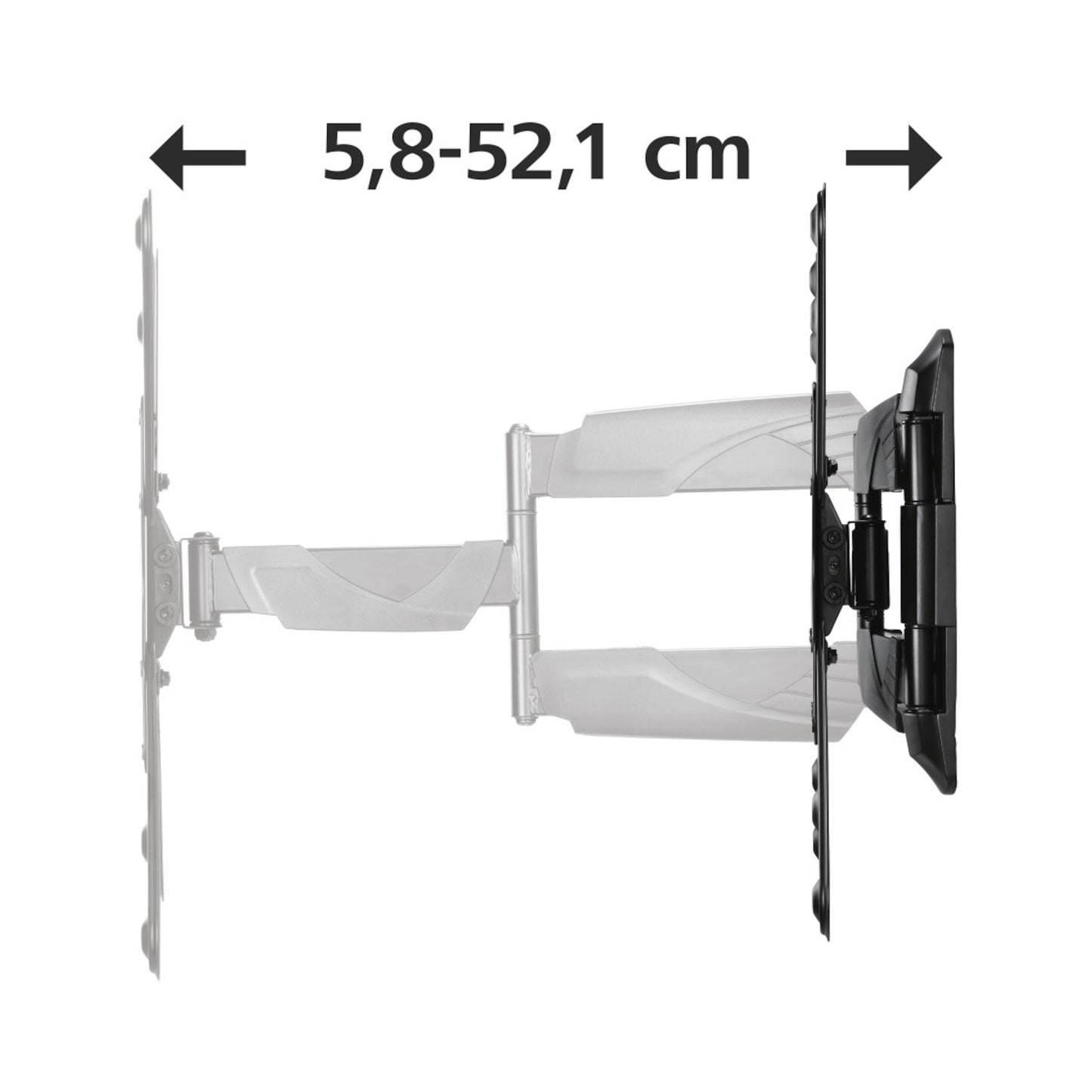 Hama Fullmotion Slim 3-leddet vægbeslag til TV 32-65", sort, justerbar arm 5,8-52,1 cm med dobbeltpil for rækkevidde.