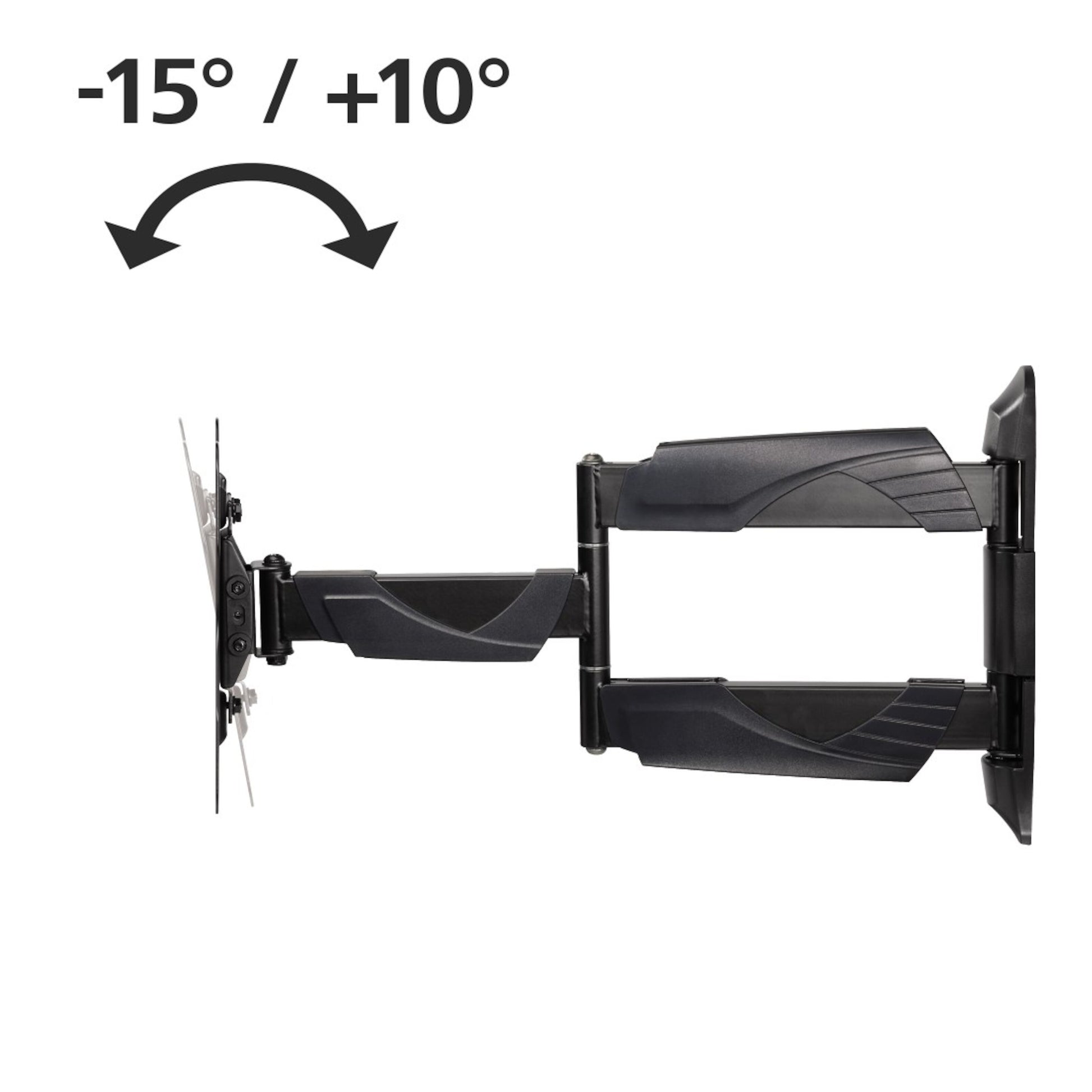 Hama Fullmotion Slim sort 3-leddet TV vægbeslag til 32-65" med justerbar arm, tilt -15° til +10°, set fra siden.