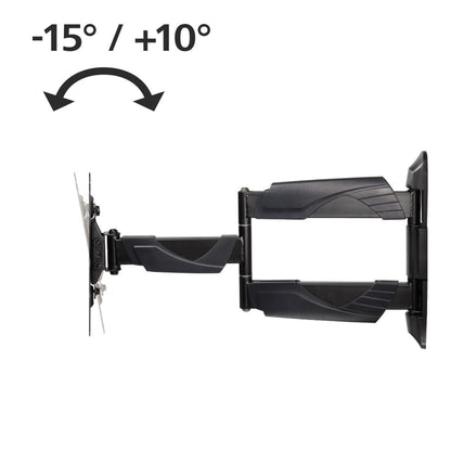 Hama Fullmotion Slim sort 3-leddet TV vægbeslag til 32-65" med justerbar arm, tilt -15° til +10°, set fra siden.
