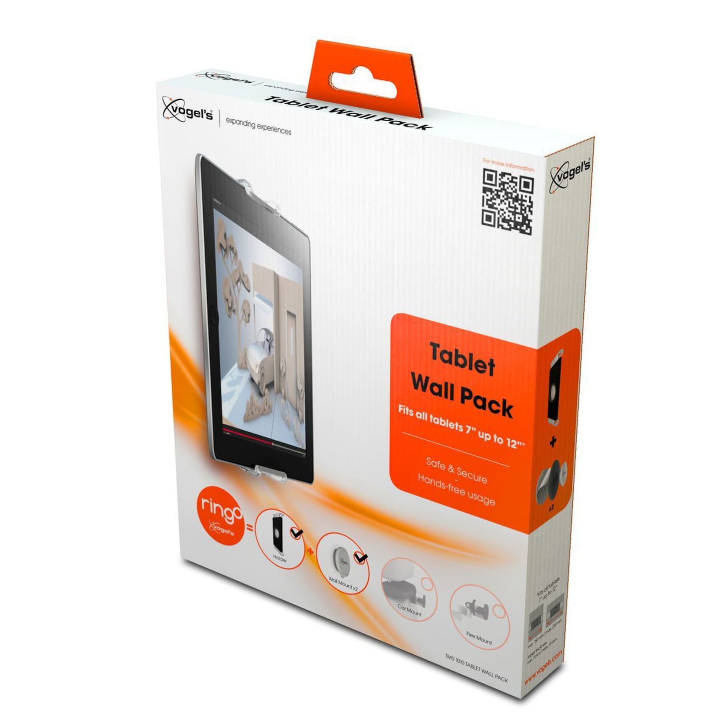 Vogel's Tablet Wall Vægbeslag 7-13", 2-pak, hvid/orange emballage, inkl. Ringo-holder og Wall Mount IQ.