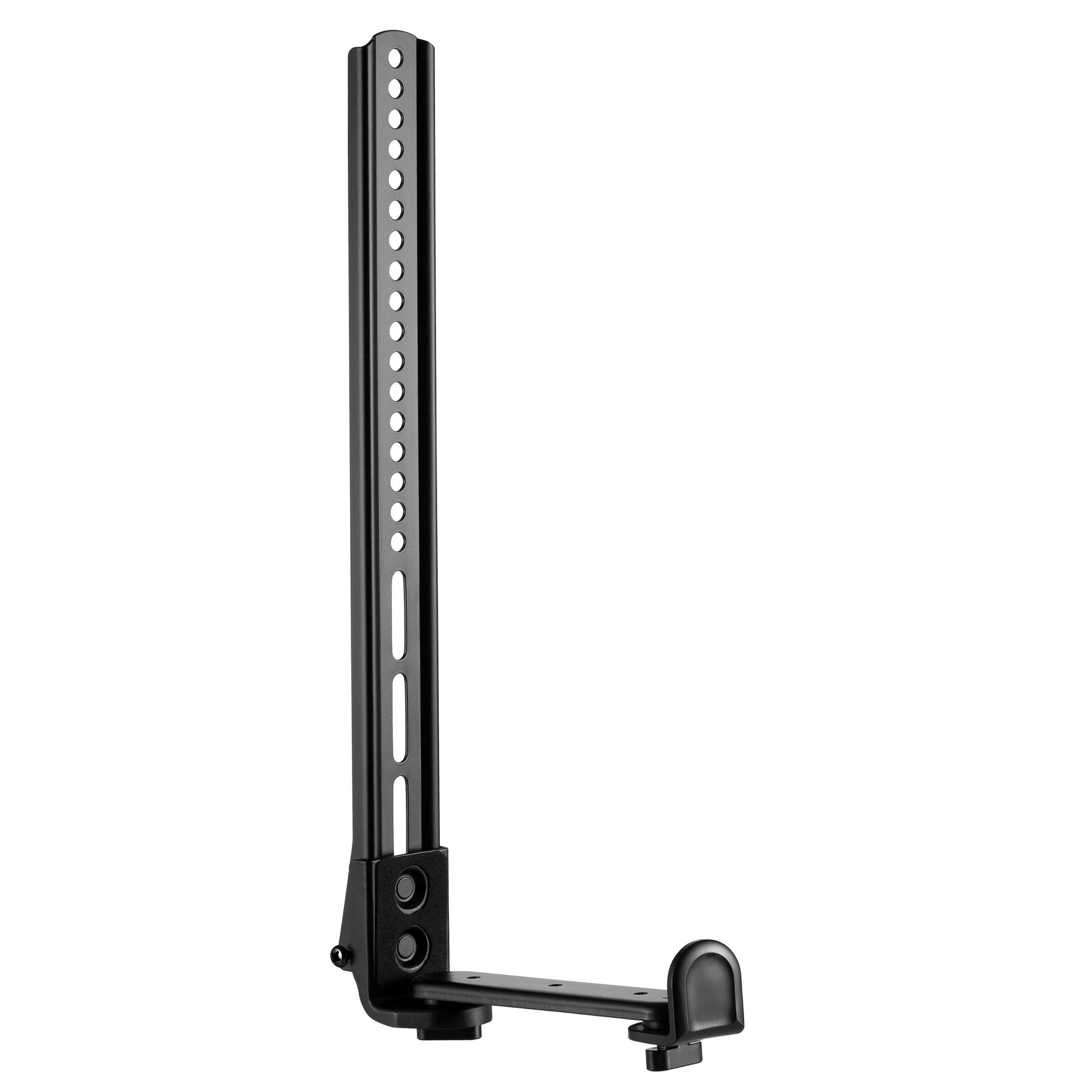 Luxorparts sort soundbar-beslag til TV, justerbar højde, vertikal stang, VESA-kompatibel, vandret støttearm.