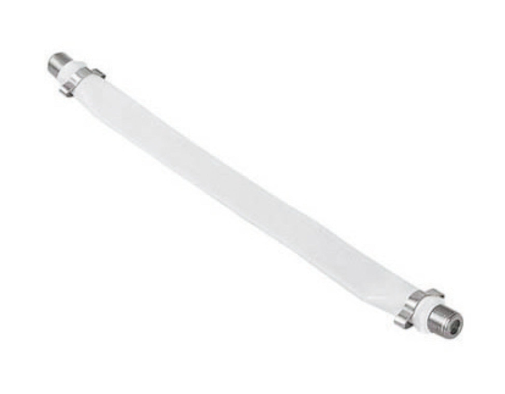 F-kabel til vinduesgennemføring, hvid, fleksibel flad type med metalstik i begge ender, passer til antenne og F-stik.