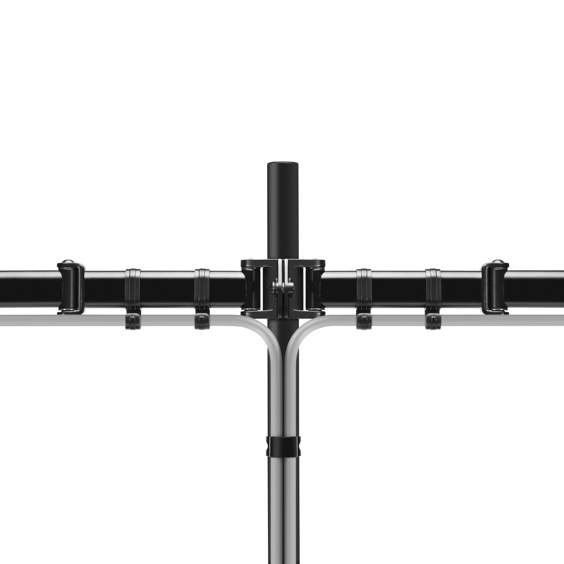 Plexgear bordbeslag med 2 arme til skærme op til 27", metal T-form, sorte beslag, justerbar VESA-understøttelse.