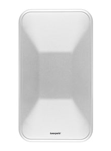 Luxorparts rektangulære metalbakke med afrundede hjørner, hævede kanter og mat, reflekterende overflade med logo.