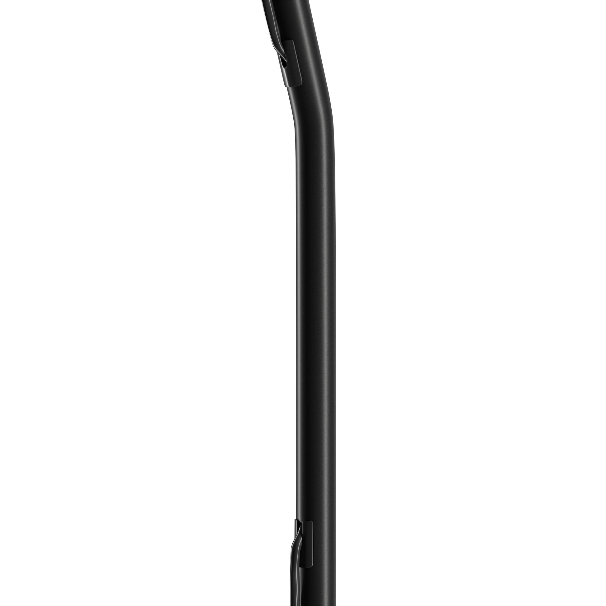 Nikabe V-base gulvstativ til tv 49-70 tommer sort, slankt og sort stativ, sideview, minimalistisk design.