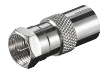 Adapter F-hun til antennehun med sekskantet ende og rillet greb.
