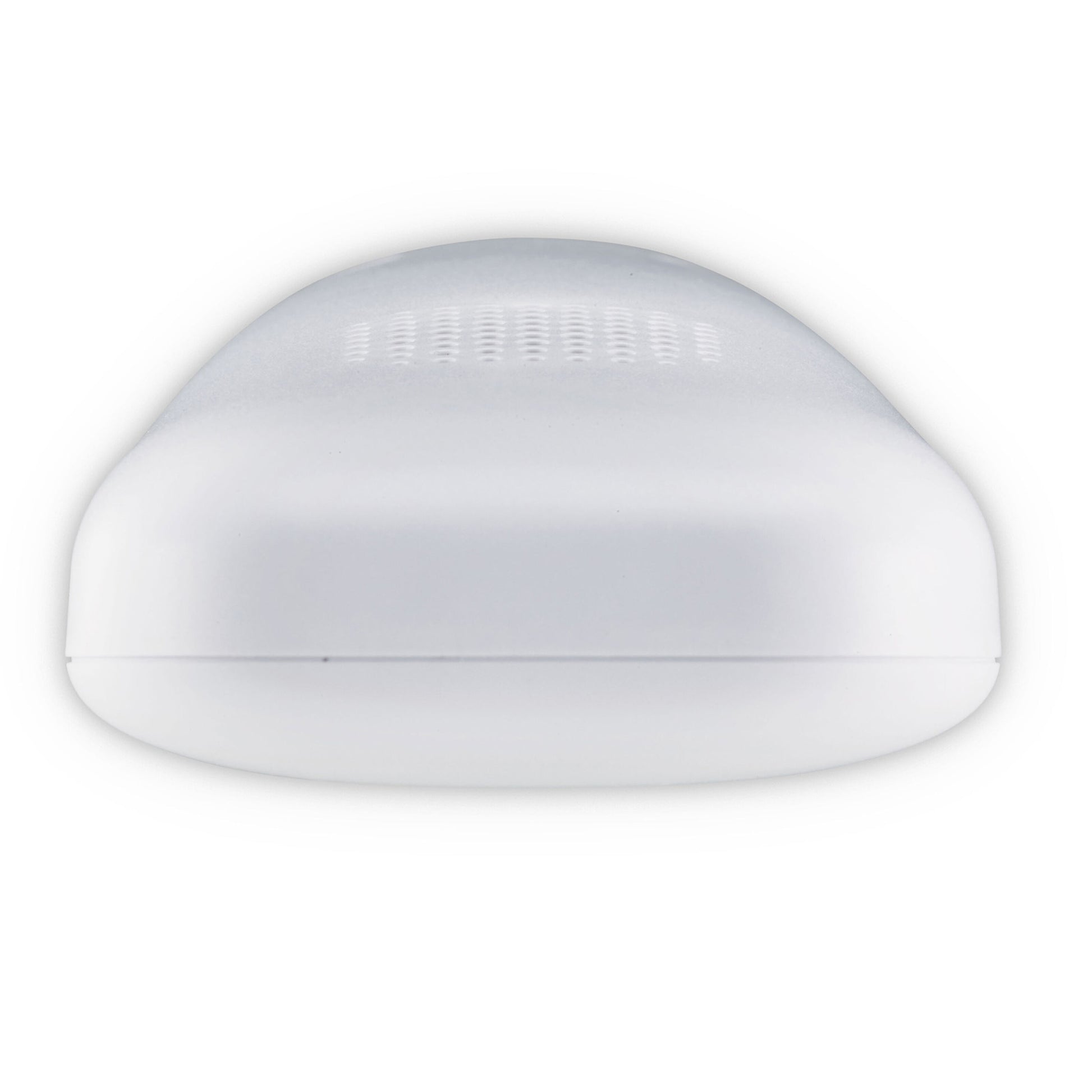 Alecto DBX130 Full Eco DECT-babyalarm hvid, kuppelformet med ventilationshuller i toppen, tovejskommunikation og lydmonitor.