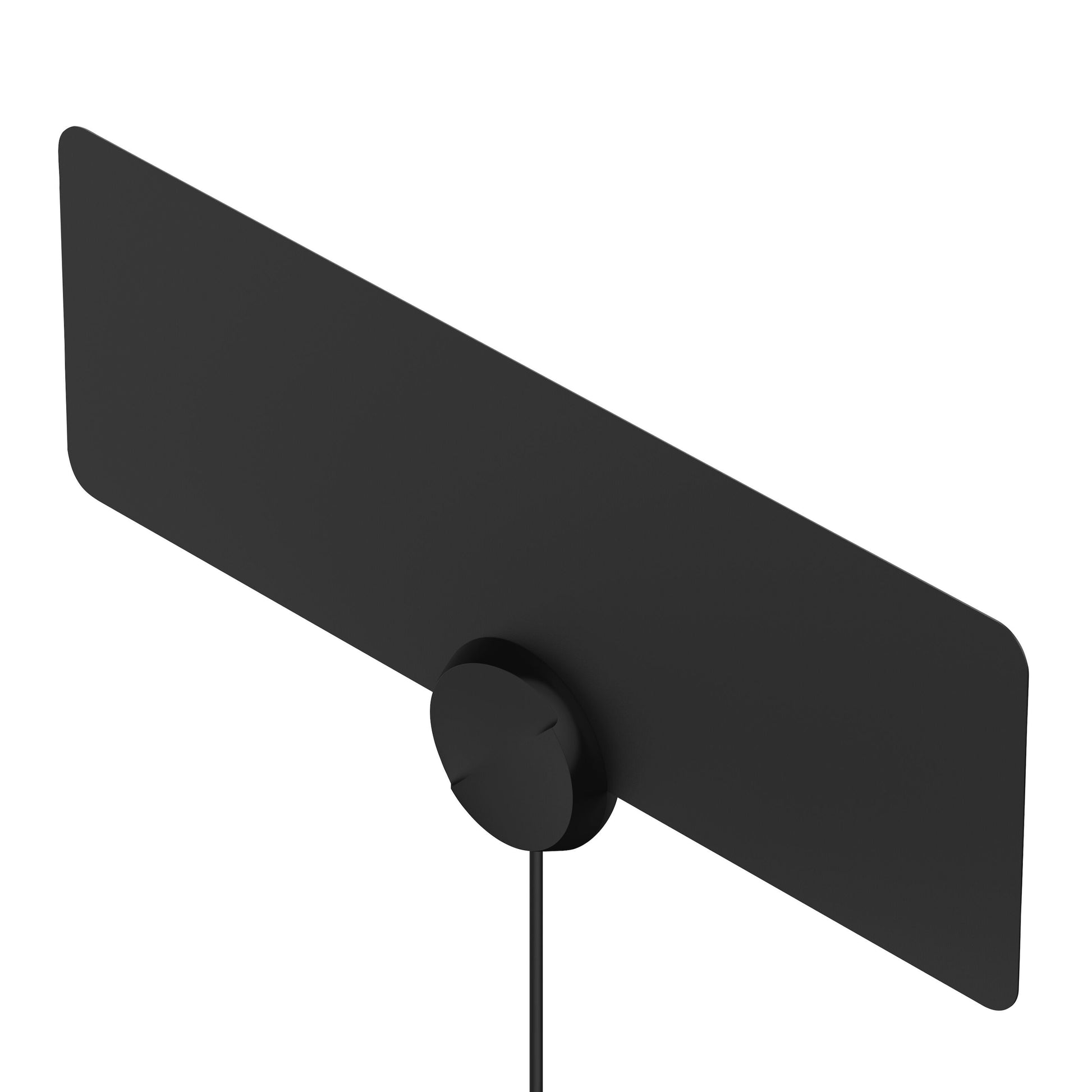 Luxorparts tynd sort indendørsantenne til UHF/VHF med rektangulær form, rund fod og koaksialkabel.