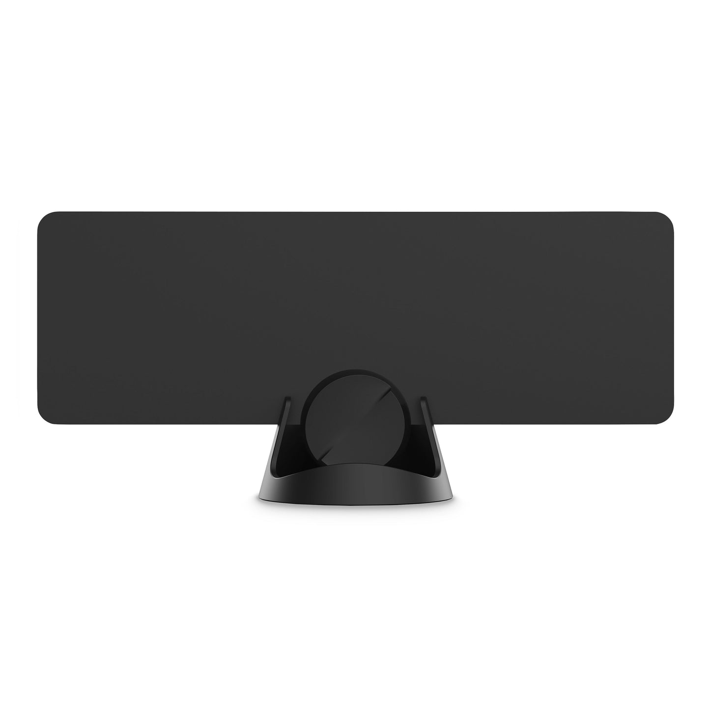 Luxorparts Tynd indendørsantenne sort, rektangulær med afrundede kanter på cirkulær fod, set bagfra, UHF/VHF.
