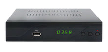 Denver DVBC-120 digital TV-modtager sort, HDTV, USB-port, tre knapper, rød indikator og grøn LED-display med 0358.