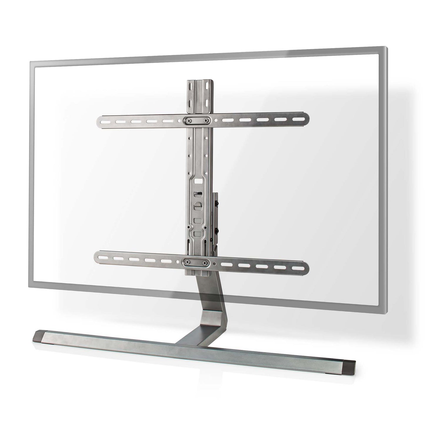 Nedis Justerbart og roterbart bordstativ til TV 37-75" med metalbase og justerbart monteringsbeslag, transparent stand-outline.