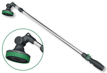 Grimsholm Teleskopisk Spraystav 95-140 cm sort/grøn metal, justerbar længde, ergonomisk greb, nærbillede af sprayhoved.