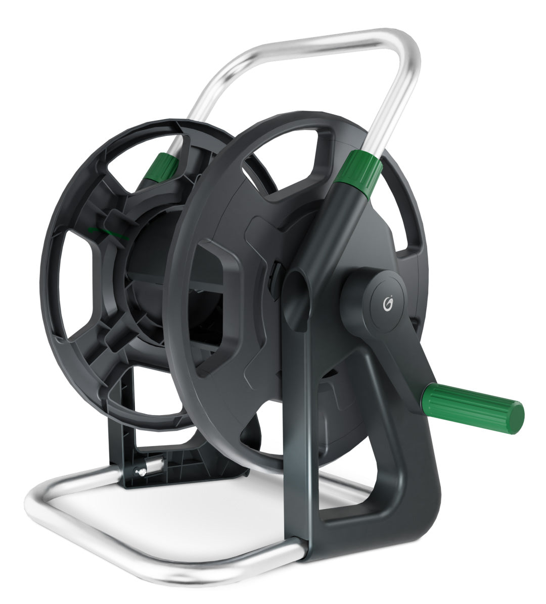 Grimsholm Classic Handy slangerulle 45 m, sort/grøn, metalstel i rustfri stålrør, håndsving.