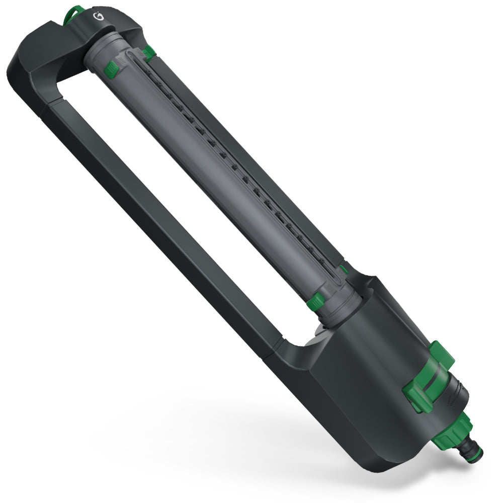 Grimsholm justerbar oscillerende sprinkler med flere dyser og slangetilslutning til have eller græsplænevanding.