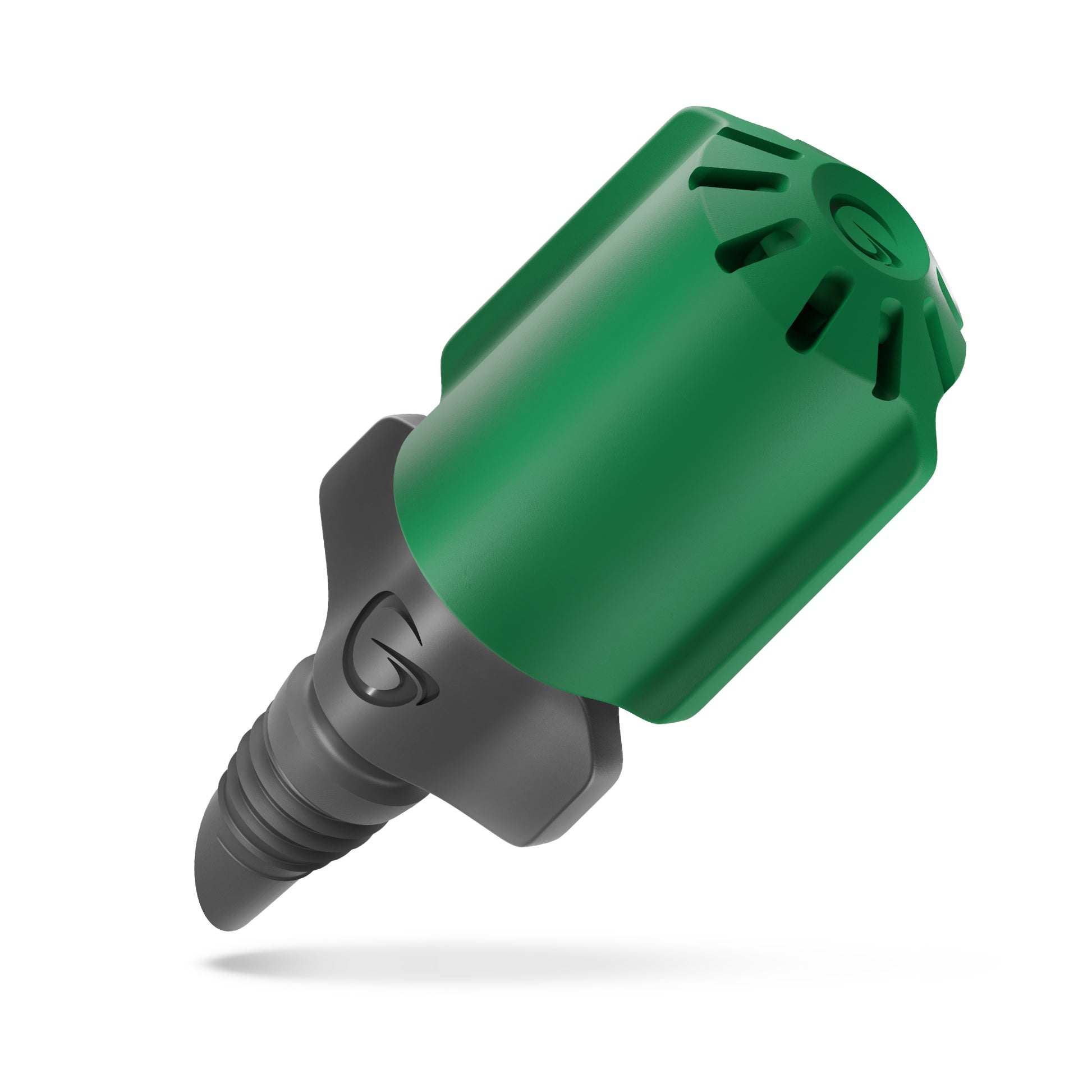 Grimsholm justerbart sprinklermundstykke, grøn/grå plast, drypdyse med riflet ende og ventileret låg.