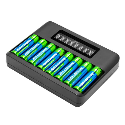Luxorparts Multioplader 8 Batterioplader sort til 8 grønne/blå NiMH AA/AAA batterier med display for ladestatus.