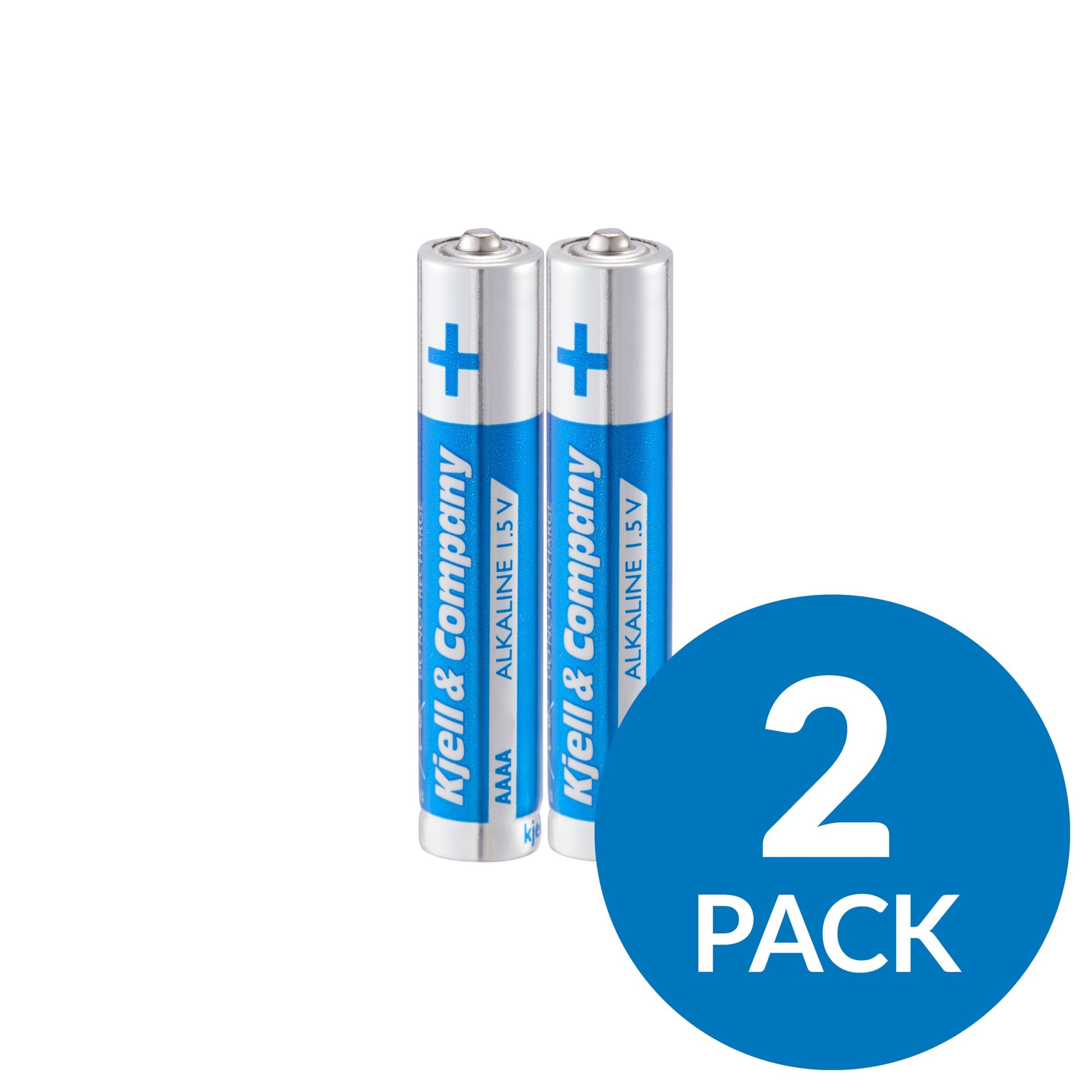AAAA-batterier LR61 2 stk, oprejst ved blå cirkel med hvid tekst: 2 stk.