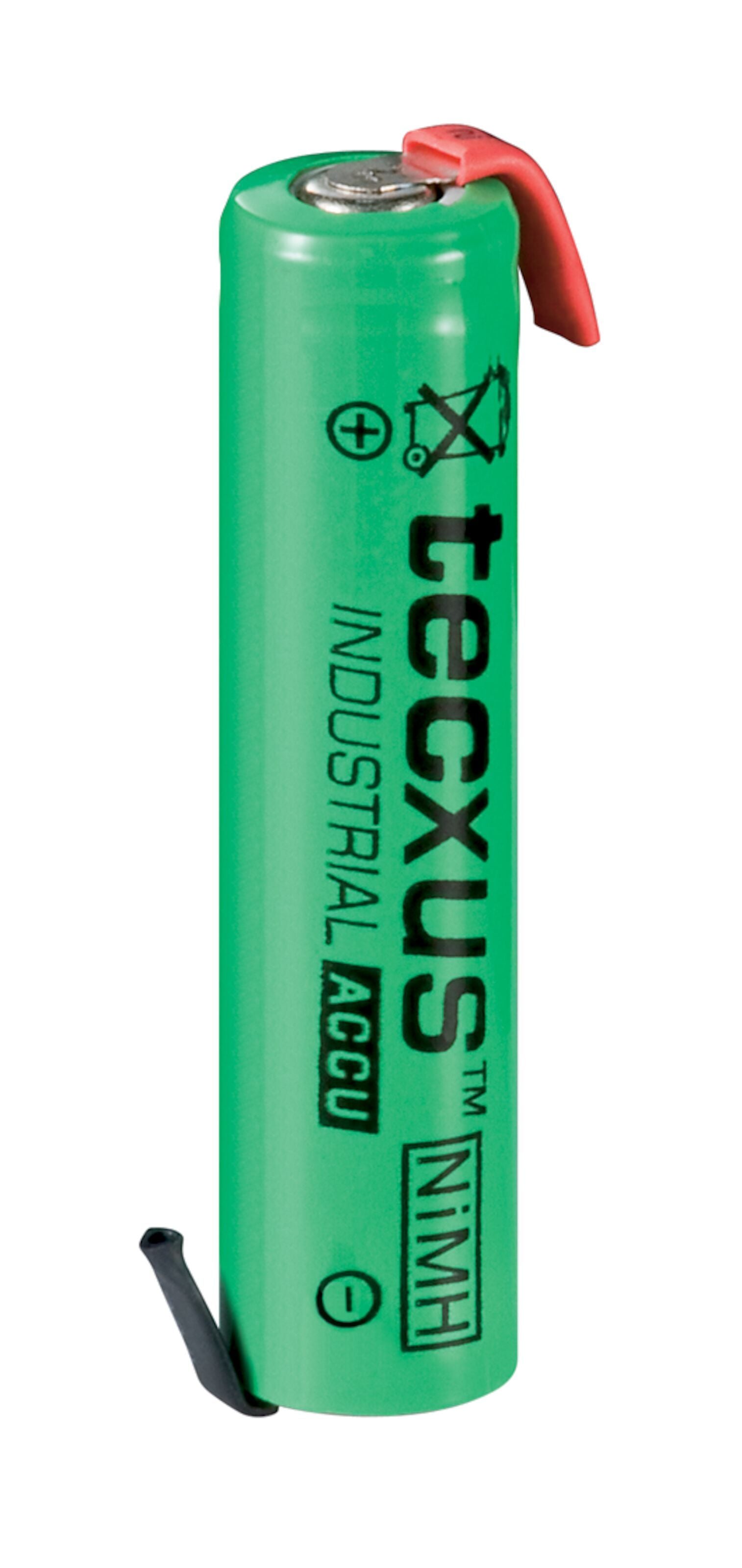 Goobay NiMH2 AAA-batteri 1,2V 800mAh med sorte og røde ledninger fastgjort i bunden.