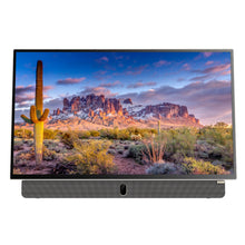 METZ 24" LED bærbar TV viser ørkenmotiv med kaktus, buske og bjerge under farverig himmel.
