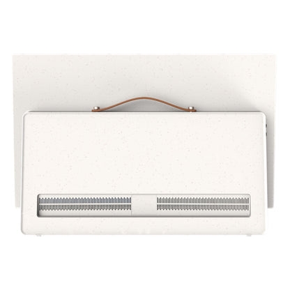 Hvidt apparat med ventilationsgitter og håndtag, passer til Strong METZ 24" LED Bærbar TV eller bærbart TV-setup.