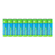 Genopladelige AA-batterier HR6 2600 mAh 10 stk grøn/blå, hvidt plus på toppen markerer positiv terminal.
