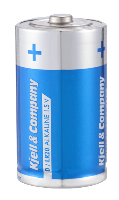 Kjell D-batteri LR20 1,5V blå og sølv, synlig pluspol, enkeltbatteri fra 2 stk pakke.