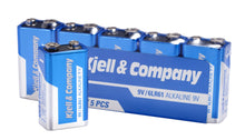5 stk 9V-batterier PP3 fra Kjell  Co, synlig emballage med teksten "9 V-batteri (PP3) - 5 stk.