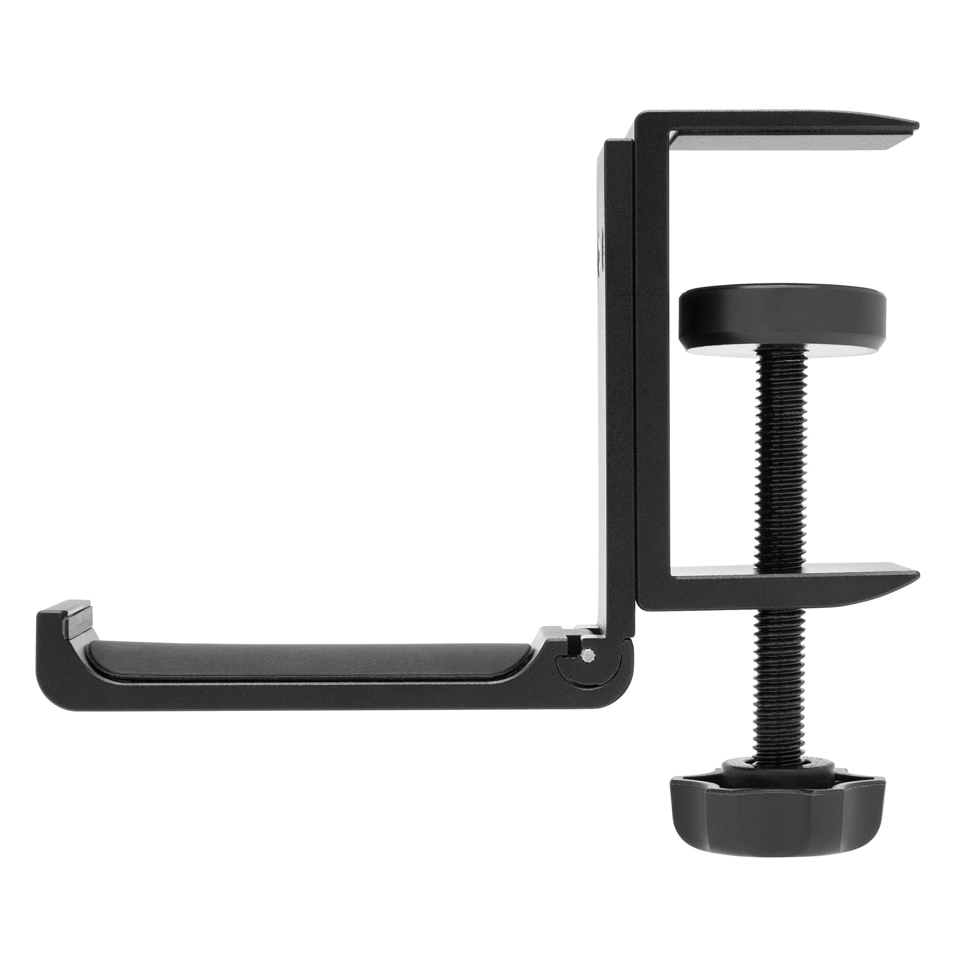 Luxorparts sort metal C-clamp bordbeslag til hovedtelefoner med skruespænde til fastgørelse på skrivebord.