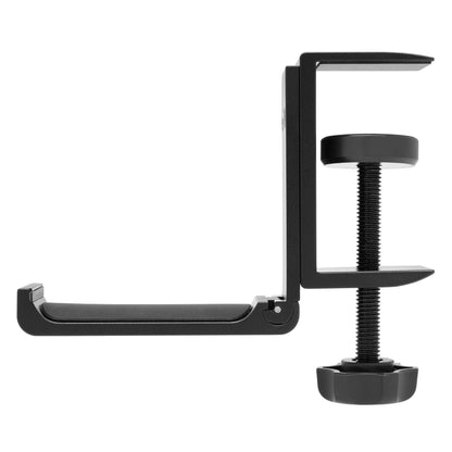 Luxorparts sort metal C-clamp bordbeslag til hovedtelefoner med skruespænde til fastgørelse på skrivebord.