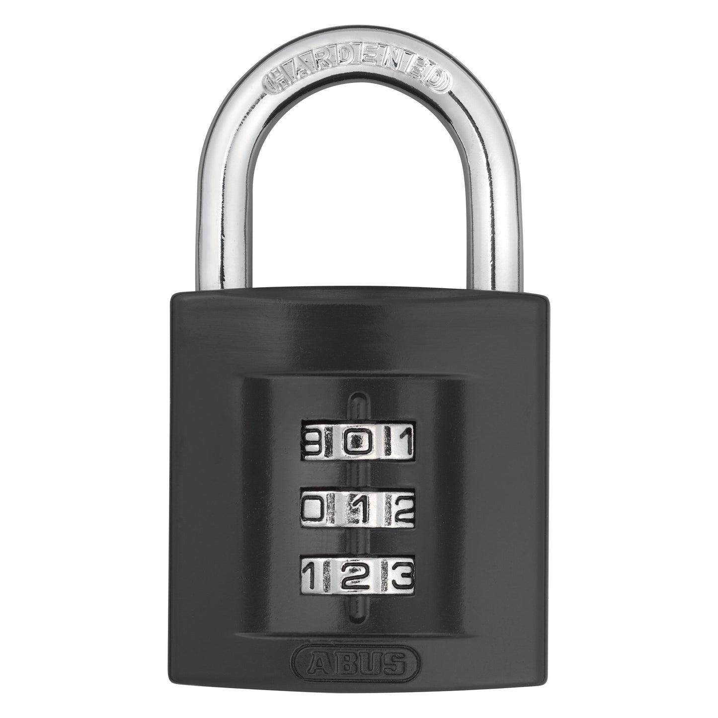 ABUS Kombinationslås 158/40 sort med sølv bøjle, 40 mm, 3 drejeskiver sat til 301, synlig 3-cifret kode.