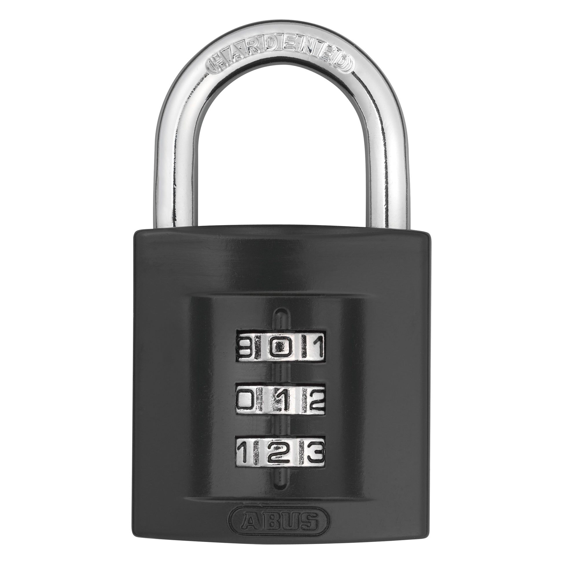ABUS Kombinationslås 158/40 sort med sølv bøjle, 40 mm, 3 drejeskiver sat til 301, synlig 3-cifret kode.