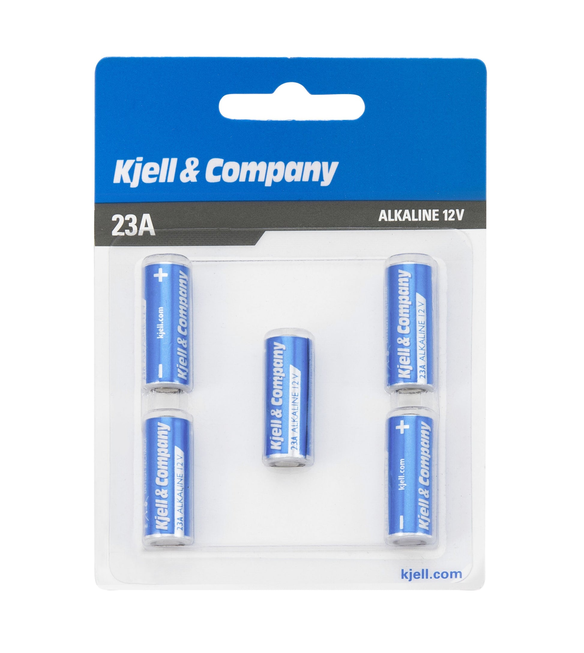 Kjell  Co 23A batterier alkaline 12V i blå og grå blisterpakke med 5 stk.