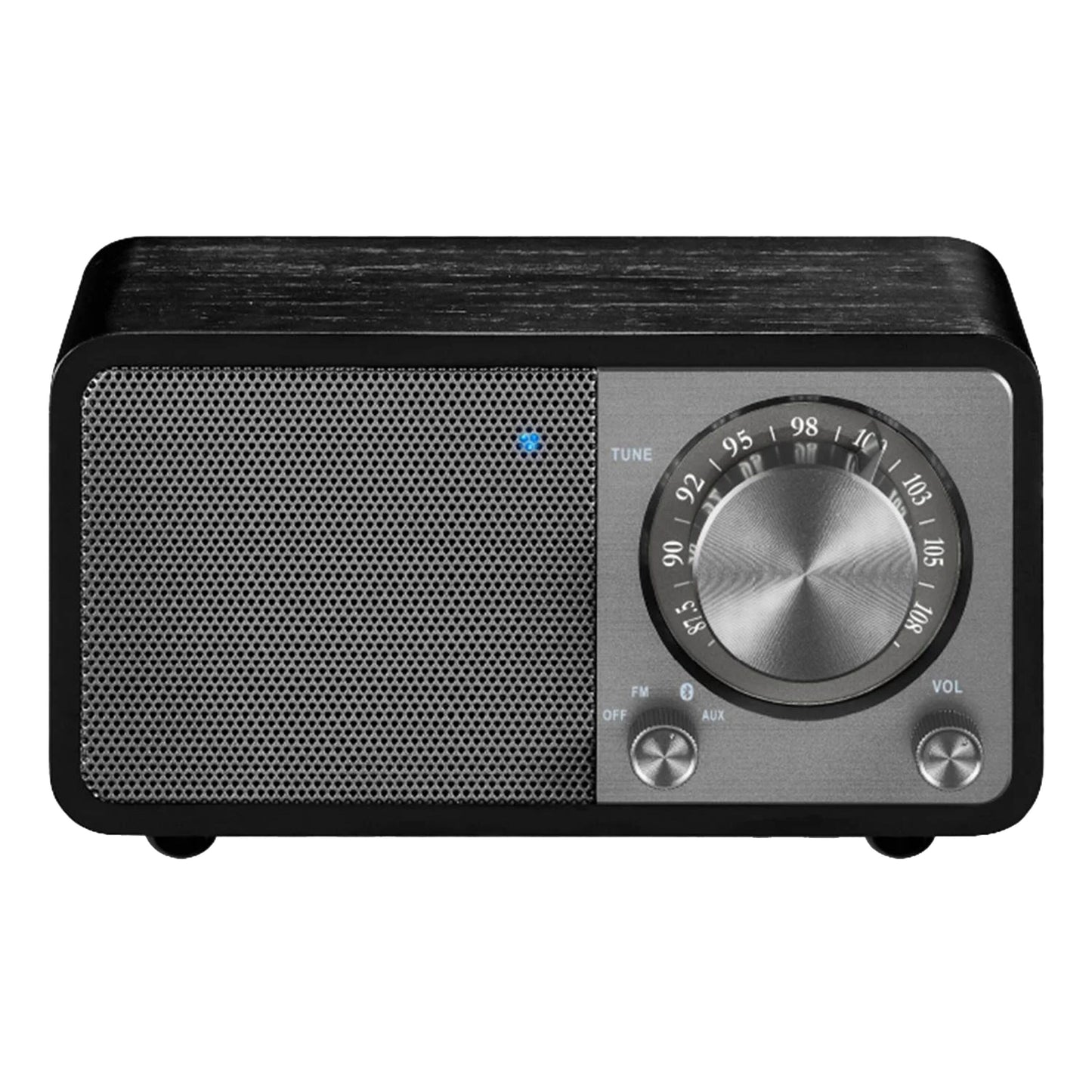 Sangean WR-7 PLUS FM-radio Midnight Oak, sort træ, sølv front, højttalergitter, tuninghjul, Bluetooth.