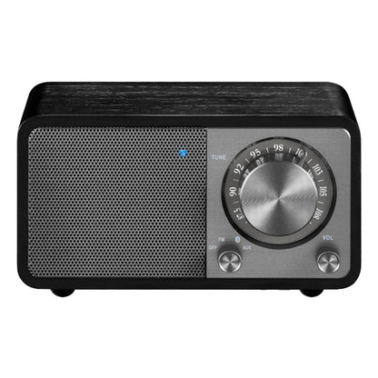 Sangean WR-7 PLUS FM-radio Midnight Oak, sort træ, sølv front, højttalergitter, tuninghjul, Bluetooth.