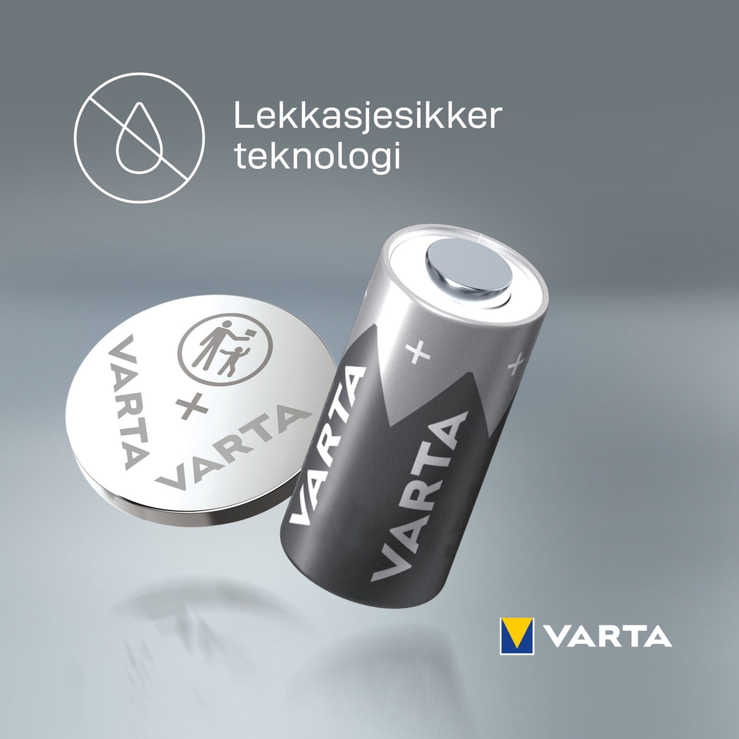 Varta CR2430 litiumbatteri 1-pak, dråbe-ikon med teksten "Lekkajesikker teknologi", Varta-logo.