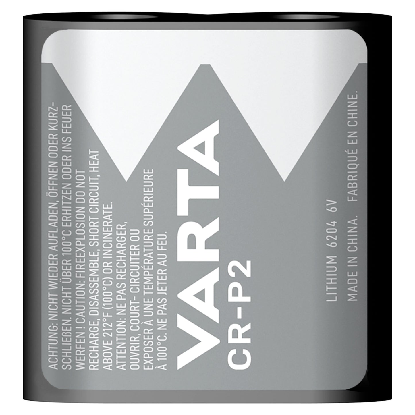 Varta litiumbatteri 223/CR-AS5 6V 1-pak, grå label med hvidt VARTA-logo, tekst LITHIUM 6204 og MADE IN CHINA.