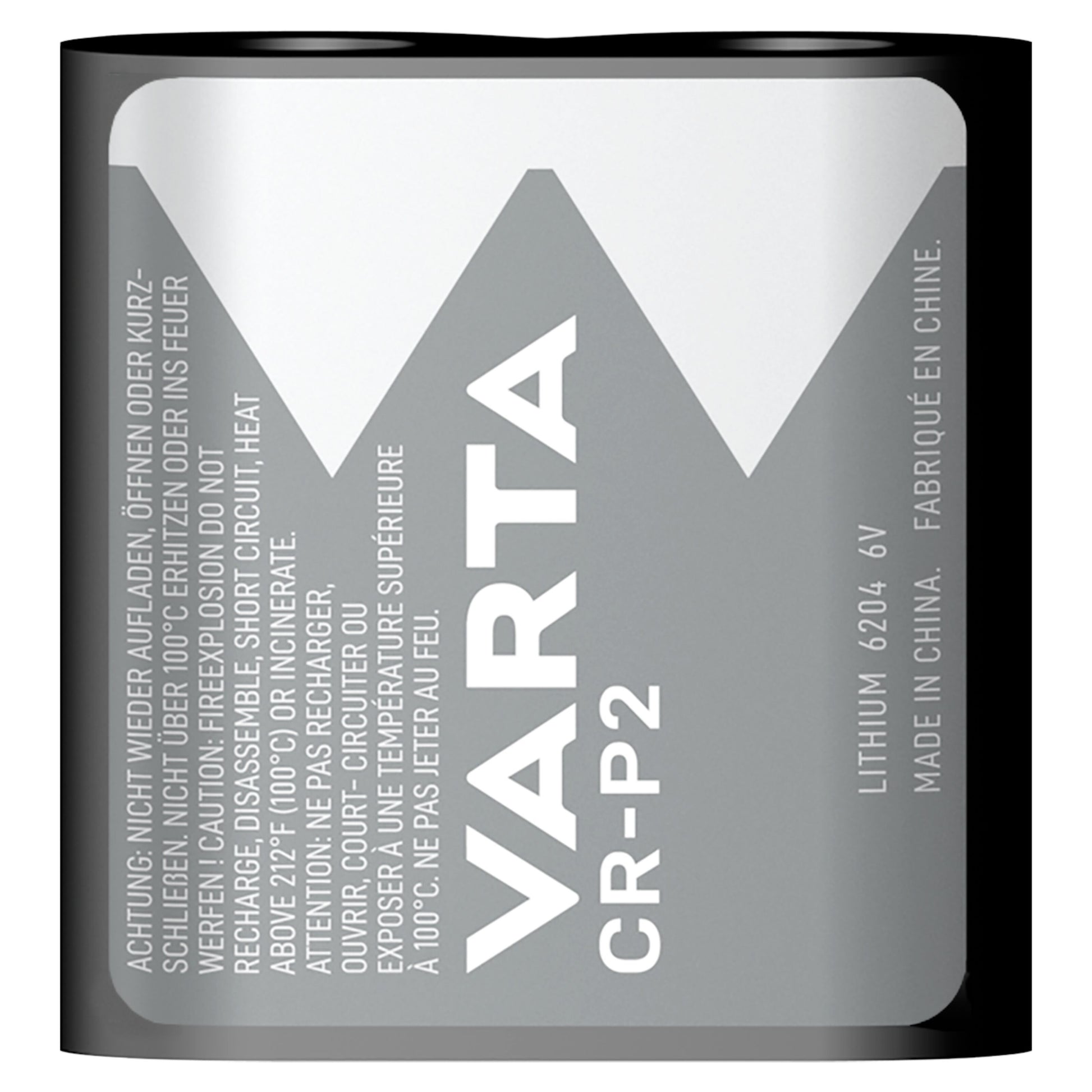 Varta litiumbatteri 223/CR-AS5 6V 1-pak, grå label med hvidt VARTA-logo, tekst LITHIUM 6204 og MADE IN CHINA.