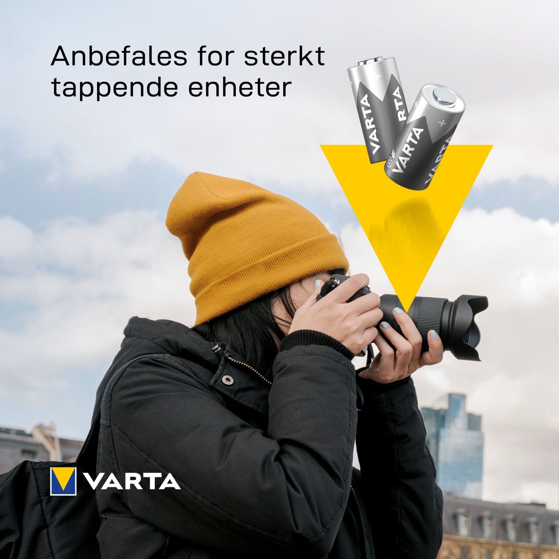 Varta Litiumbatteri 223/CR-AS5 1-pakke, Varta logo, norsk tekst: Anbefales til stærkt tappende enheder.