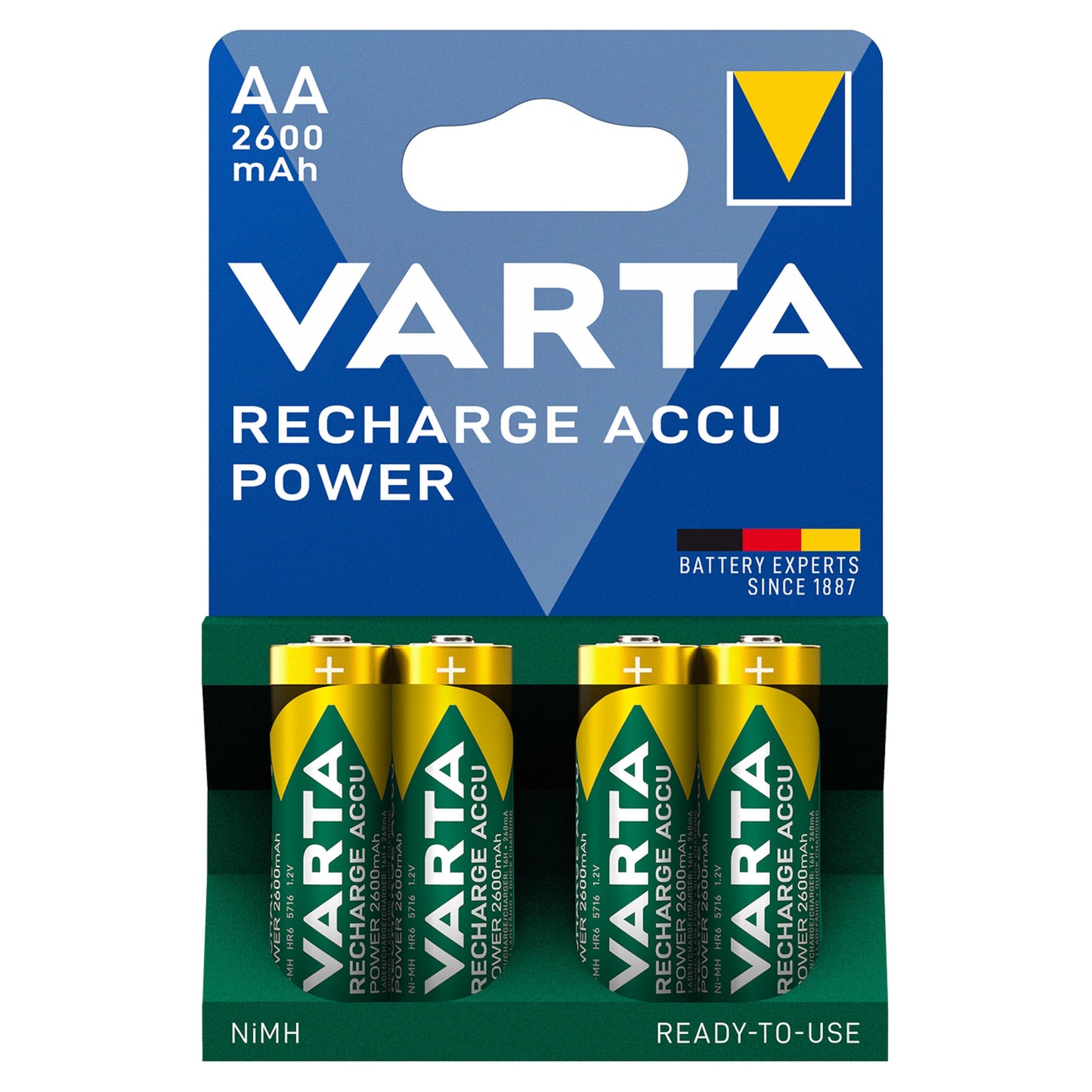 Varta Recharge Accu AA genopladelige batterier 2600 mAh 4-pak blå blisterpakning.